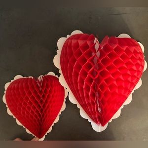 3 Vtg Honeycomb Tissue Paper Valentine Day Hearts Decor